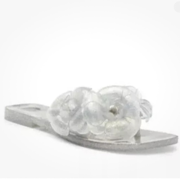 Jeffrey Campbell Fleuris Jelly Flip Flop Thong Sandals Size 8 Silver Glitter New - Picture 11 of 11